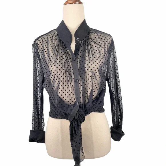 Sandra Soulos sheer black spot blouse. Size 12. - Picture 7 of 8